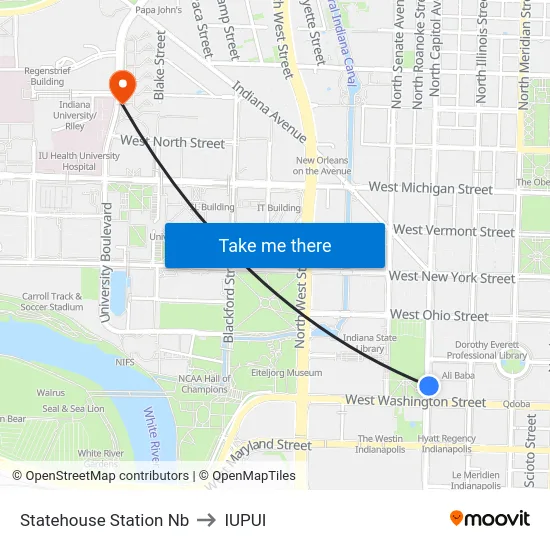 Statehouse Station Nb to IUPUI map