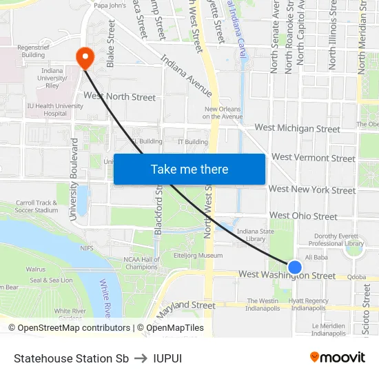 Statehouse Station Sb to IUPUI map