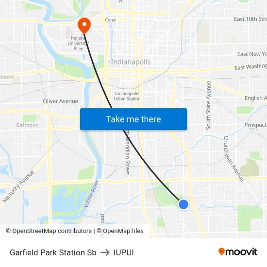 Garfield Park Station Sb to IUPUI map