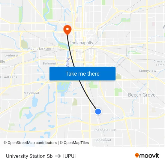 University Station Sb to IUPUI map