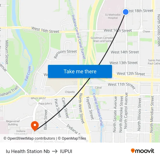 Iu Health Station Nb to IUPUI map