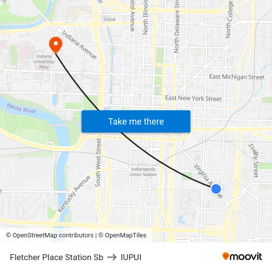 Fletcher Place Station Sb to IUPUI map