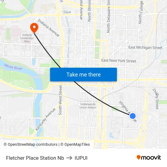 Fletcher Place Station Nb to IUPUI map