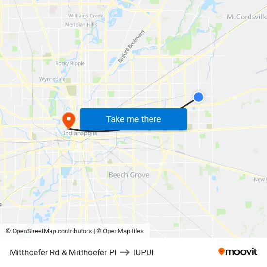 Mitthoefer Rd & Mitthoefer Pl to IUPUI map