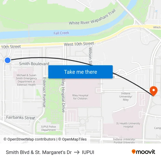 Smith Blvd & St. Margaret's Dr to IUPUI map