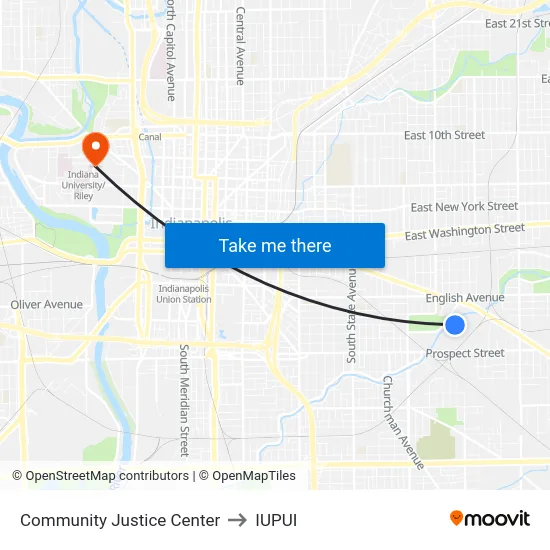 Community Justice Center to IUPUI map