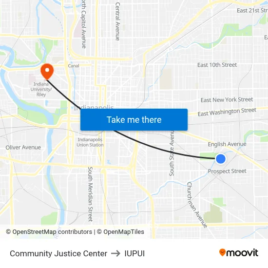 Community Justice Center to IUPUI map