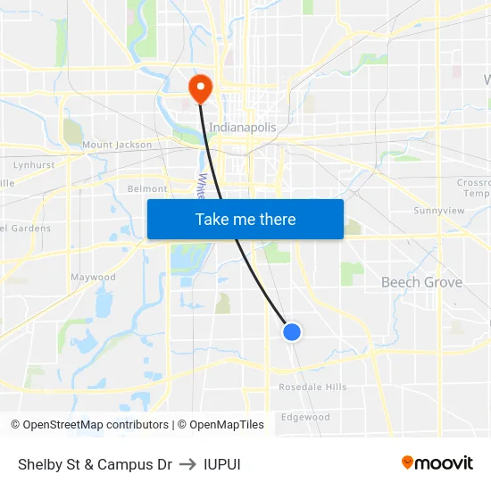 Shelby St & Campus Dr to IUPUI map