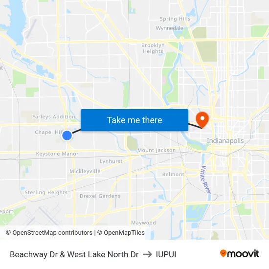 Beachway Dr & West Lake North Dr to IUPUI map