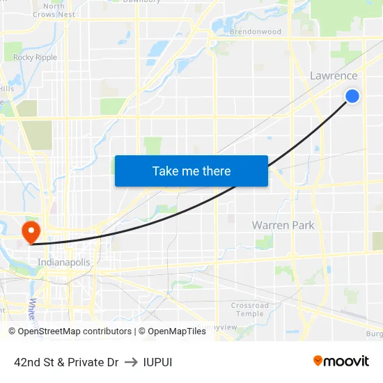 42nd St & Private Dr to IUPUI map