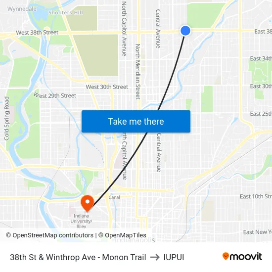38th St & Winthrop Ave - Monon Trail to IUPUI map
