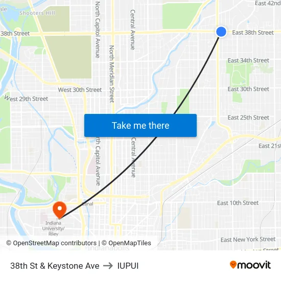 38th St & Keystone Ave to IUPUI map