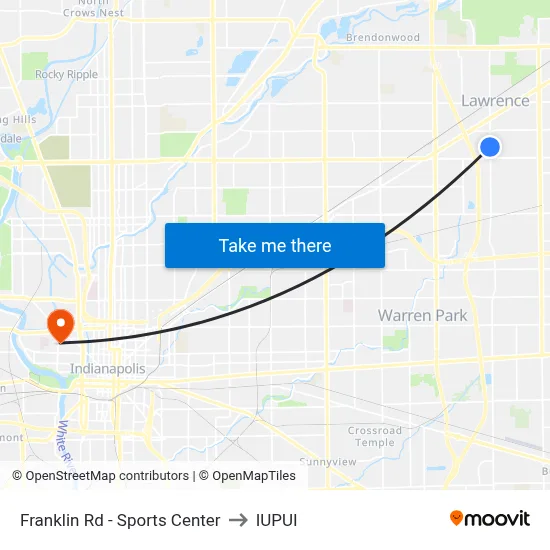 Franklin Rd - Sports Center to IUPUI map