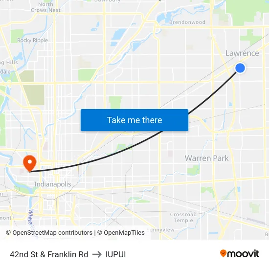 42nd St & Franklin Rd to IUPUI map