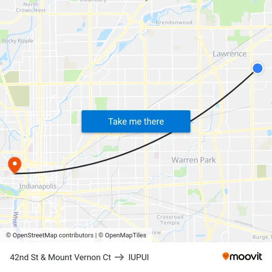 42nd St & Mount Vernon Ct to IUPUI map