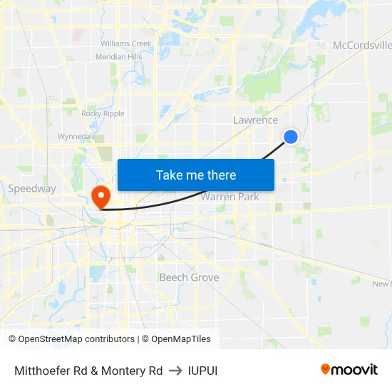 Mitthoefer Rd & Montery Rd to IUPUI map