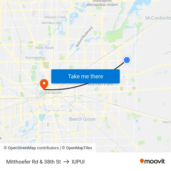 Mitthoefer Rd & 38th St to IUPUI map