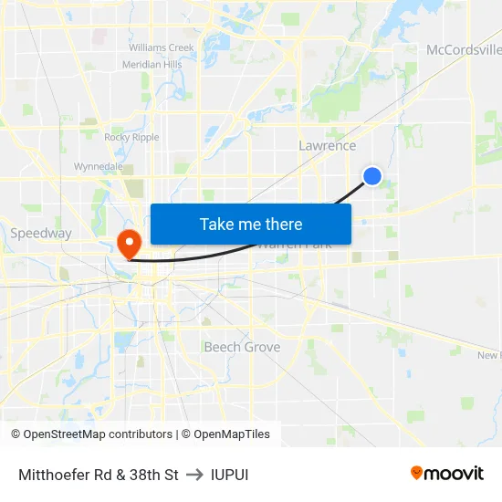 Mitthoefer Rd & 38th St to IUPUI map
