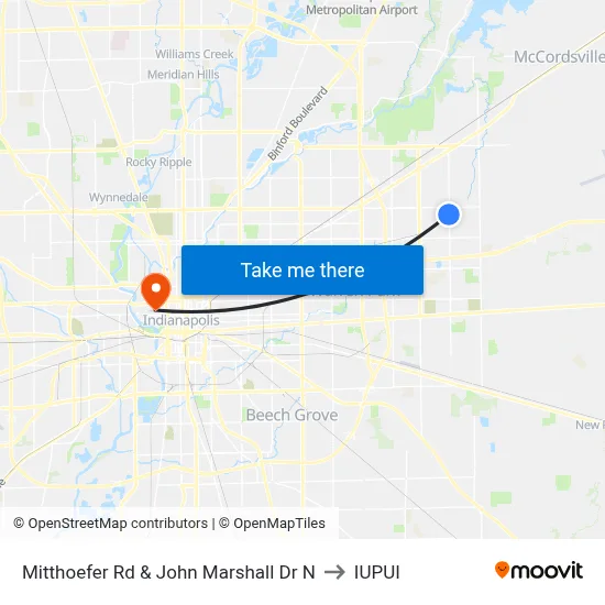 Mitthoefer Rd & John Marshall Dr N to IUPUI map