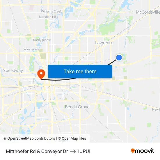 Mitthoefer Rd & Conveyor Dr to IUPUI map