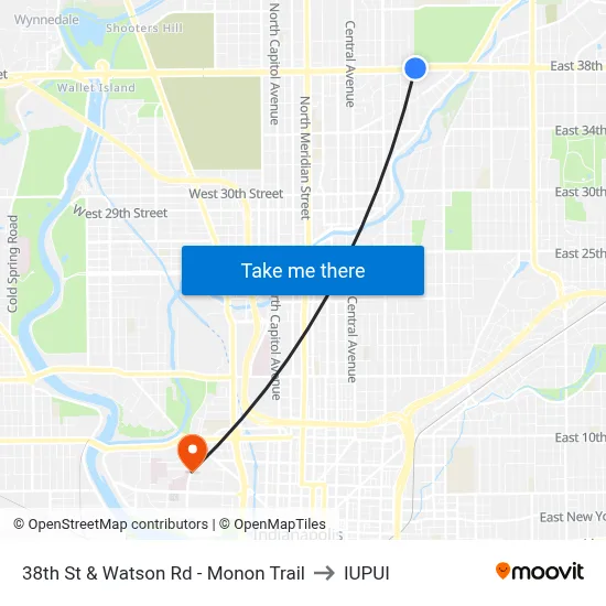 38th St & Watson Rd - Monon Trail to IUPUI map