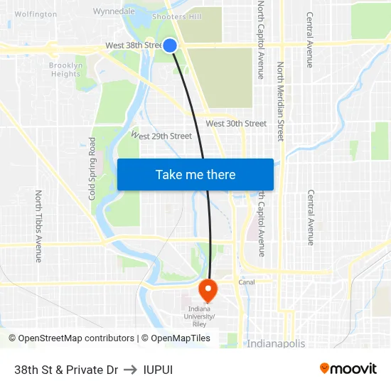38th St & Private Dr to IUPUI map
