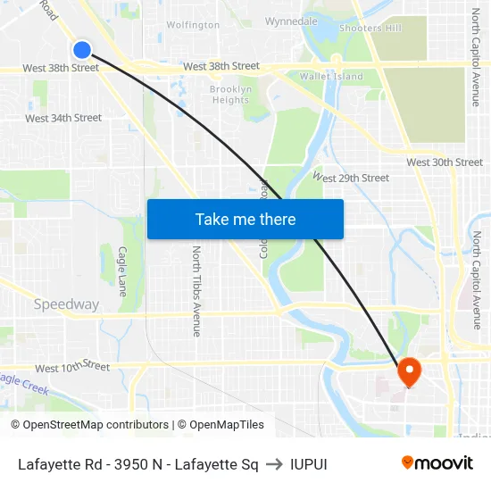 Lafayette Rd - 3950 N - Lafayette Sq to IUPUI map