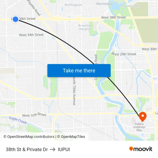 38th St & Private Dr to IUPUI map
