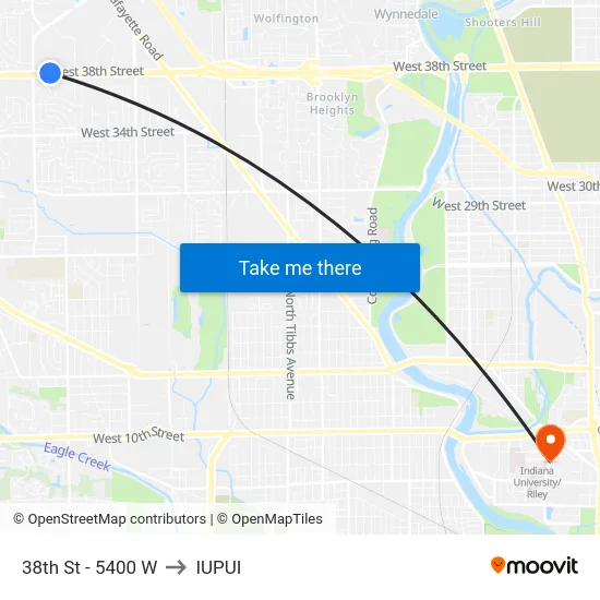 38th St - 5400 W to IUPUI map