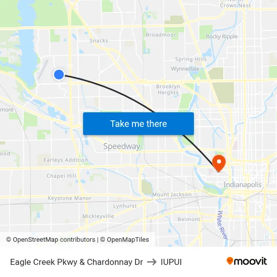 Eagle Creek Pkwy & Chardonnay Dr to IUPUI map