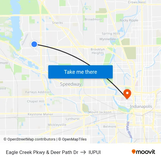 Eagle Creek Pkwy & Deer Path Dr to IUPUI map