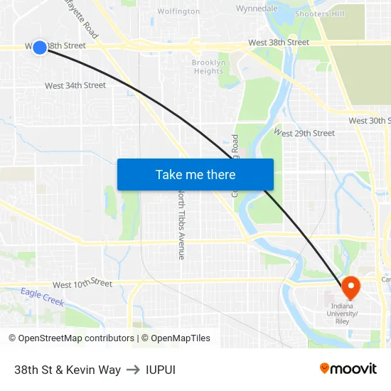 38th St & Kevin Way to IUPUI map