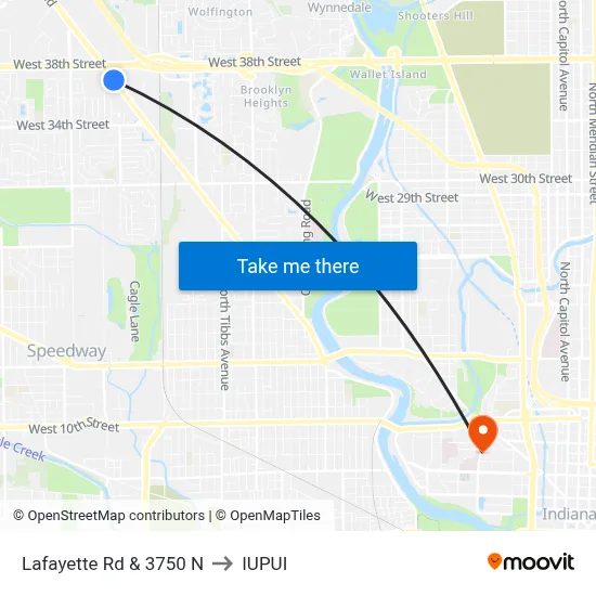 Lafayette Rd & 3750 N to IUPUI map