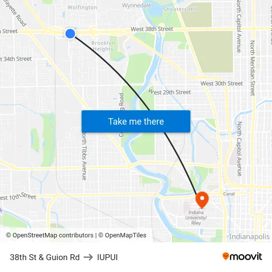 38th St & Guion Rd to IUPUI map