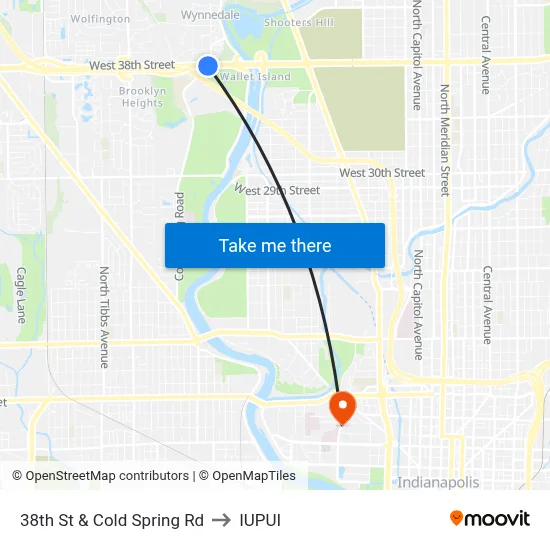38th St & Cold Spring Rd to IUPUI map