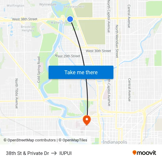 38th St & Private Dr to IUPUI map