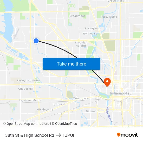 38th St & High School Rd to IUPUI map