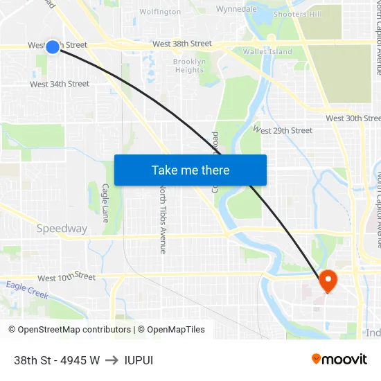 38th St - 4945 W to IUPUI map