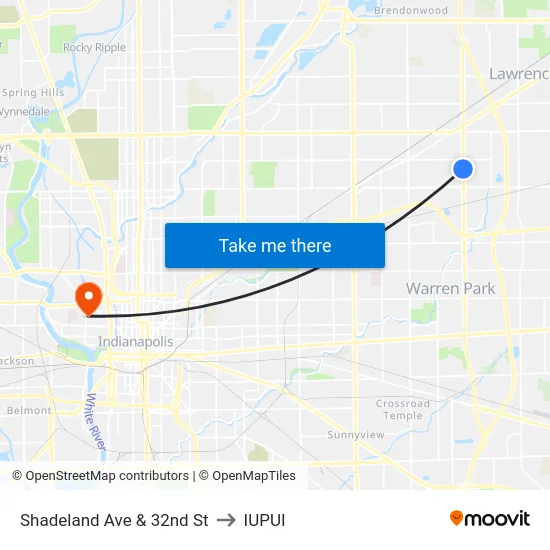 Shadeland Ave & 32nd St to IUPUI map
