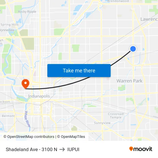 Shadeland Ave - 3100 N to IUPUI map