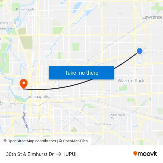30th St & Elmhurst Dr to IUPUI map