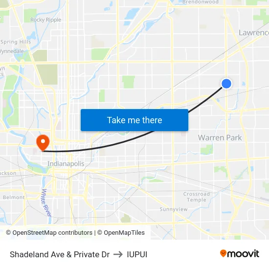 Shadeland Ave & Private Dr to IUPUI map