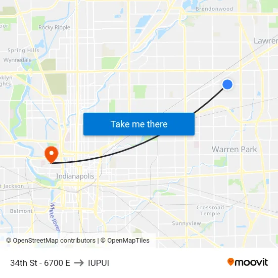 34th St - 6700 E to IUPUI map