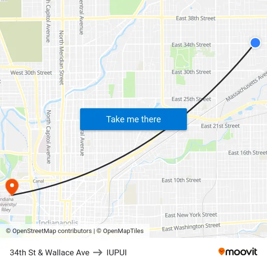 34th St & Wallace Ave to IUPUI map