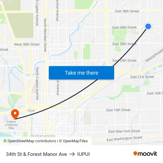 34th St & Forest Manor Ave to IUPUI map