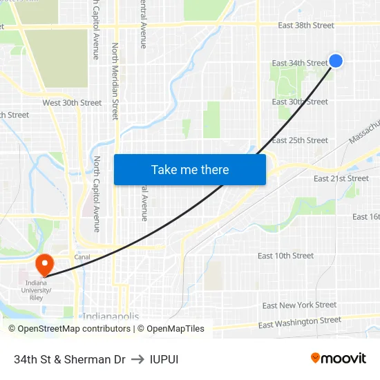 34th St & Sherman Dr to IUPUI map