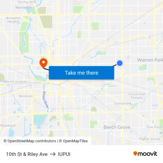 10th St & Riley Ave to IUPUI map
