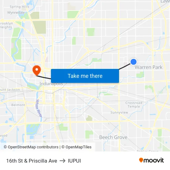 16th St & Priscilla Ave to IUPUI map