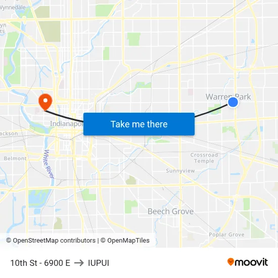 10th St - 6900 E to IUPUI map