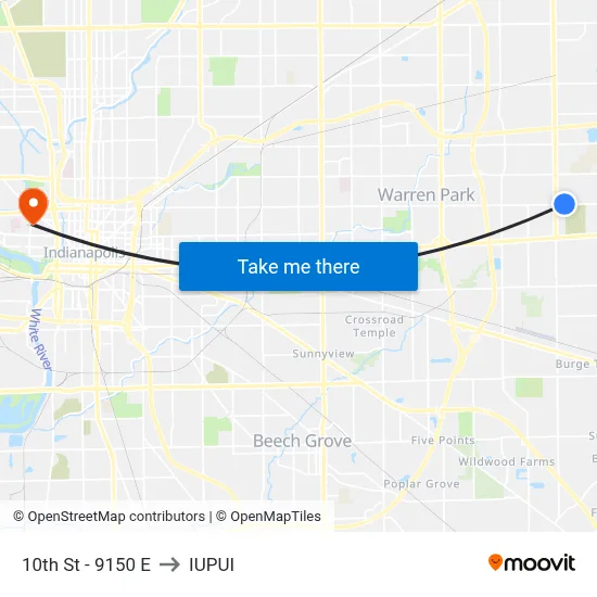 10th St - 9150 E to IUPUI map